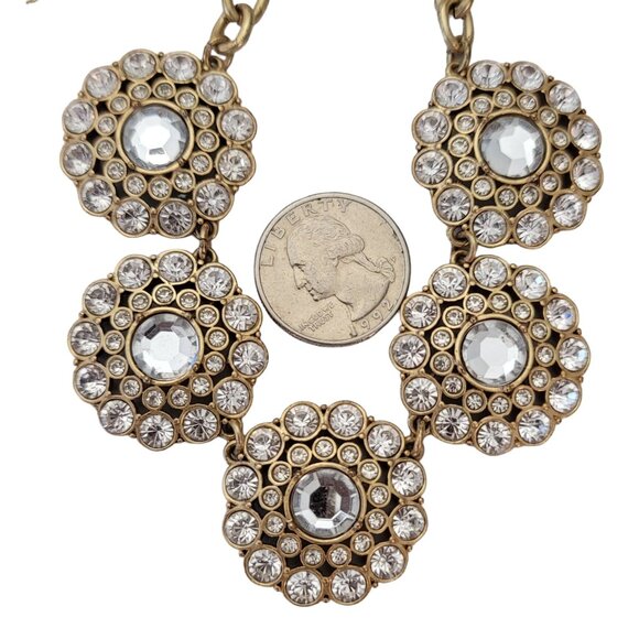 J Crew Gold Tone Glass Plastic Rhinestone Medallions Collar Chain  Necklace E545 - Picture 6 of 7